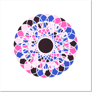 Random geometric elements in round ornament in bright neon colors Posters and Art